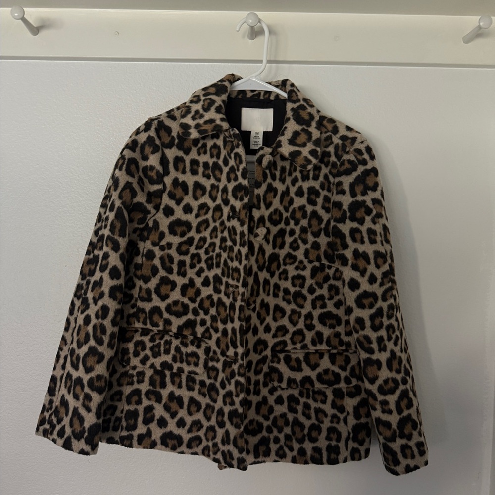 H&M Leopard Print Pea Coat in Tan, Brown & Black